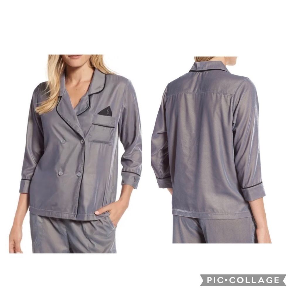 ROOM SERVICE Grey Velvet 3/4 Sleeve Pajama Top